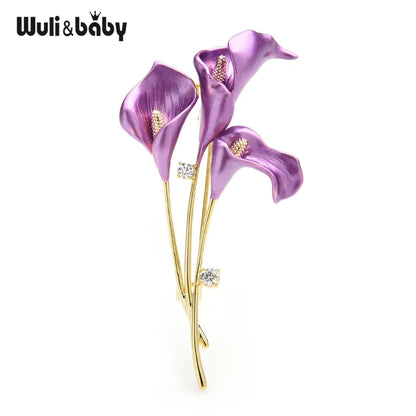 Wuli&baby New Enamel Lily Flower Brooches For Women 3-color Weddings Banquet Office Brooch Pins Gifts