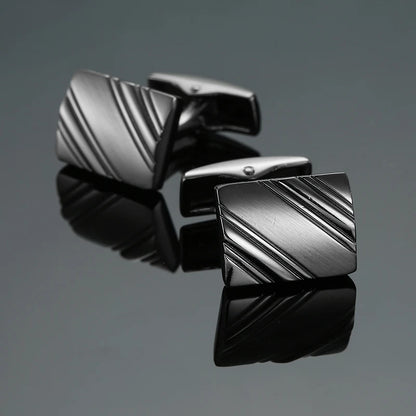 High quality hand polished laser metal Cufflinks Golden Silvery Black button Smooth textured cuffs French Cuff-links for men