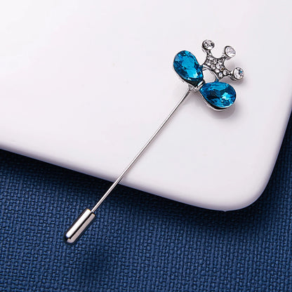 Rinhoo Trendy Korean Crystal Rhinestone Flower Long Needle Pin Brooch Women Simple Wedding Letters Butterfly Crown Badge Jewelry