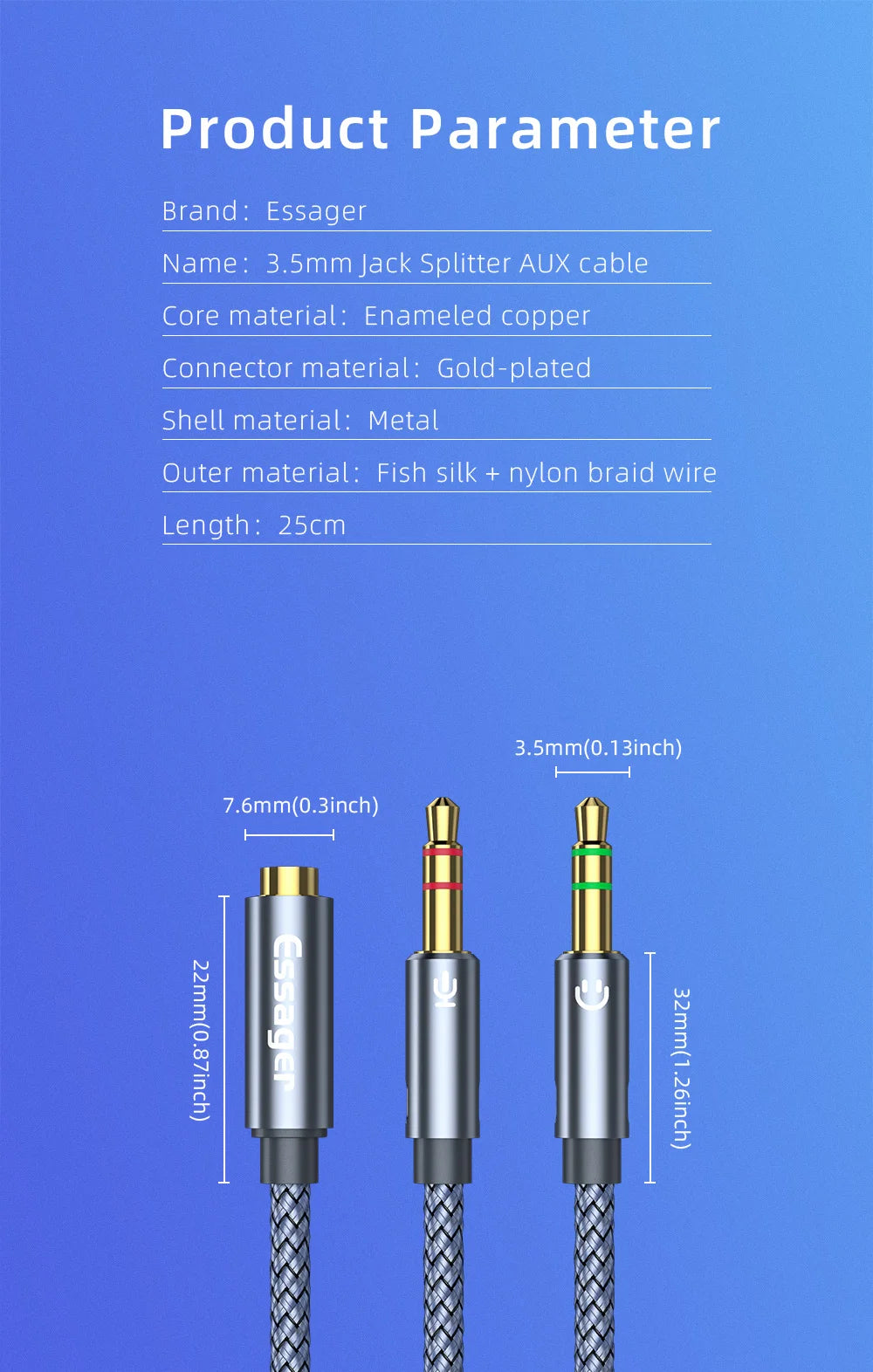 Essager Headphone Audio Splitter 3.5mm Female to 2 3.5 mm Jack Male Aux Cable For Computer Speaker Mic Y Splitter to PC Adapter