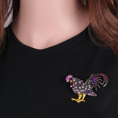 Trendy Big Rooster Brooch French Jewelry Fashion Multicolor Crystal Rhinestone Brooches Female Animal Brooches For Women