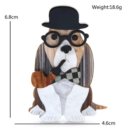 Wuli&baby Acrylic With Pipe Cool Dog Brooches For Women Men  Wear Hat Glasses Sitting Pet Animal Party Casual Brooch Pin Gifts