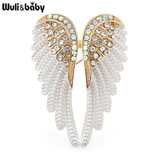 Wuli&baby Classic Rhinestone Angel Wings Brooch Pins 3 Colors 2021 Sparkling Jewelry Gift Feather Designer Brooches