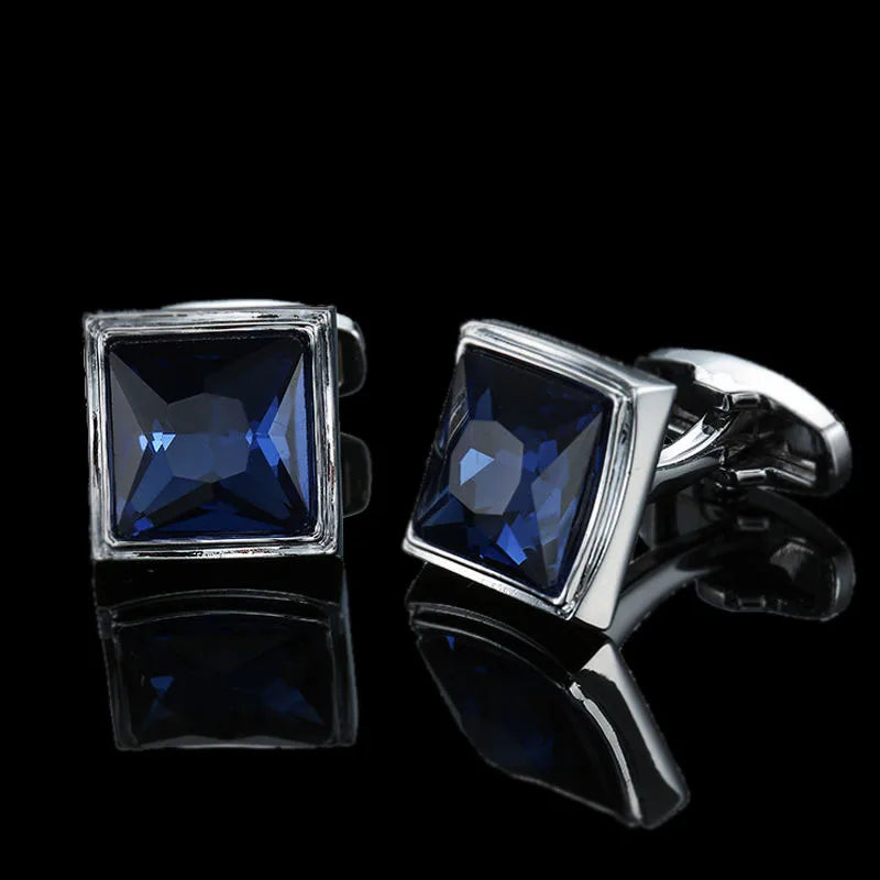 Summer new high quality brass hand inlaid Blue Crystal zircon Cufflinks classic style men's jewelry gifts