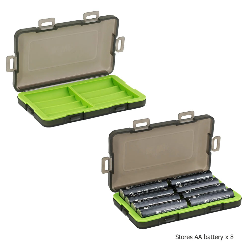 AA Battery Storage Case Holder Organizer Compact PC Battery Box for 8pcs AA or 14500 Batteries Water-Resistant and Easy to Carry