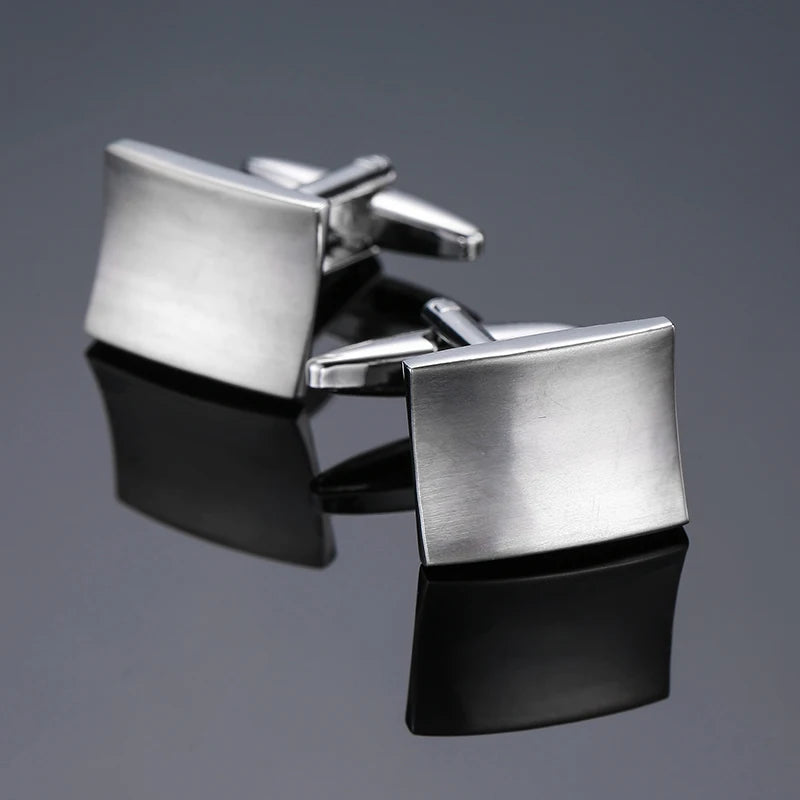High quality hand polished laser metal Cufflinks Golden Silvery Black button Smooth textured cuffs French Cuff-links for men