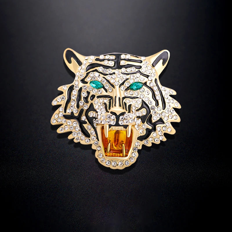 Wuli&baby Rhinestone Roaring Tiger Brooches Women Men Big Tiger Head Party Casual Brooch Pins Gifts