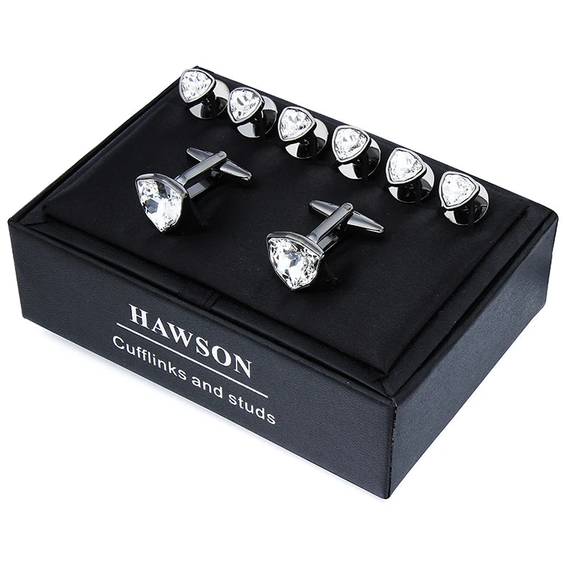 HAWSON Mens Cufflinks and Tuxedo Studs Set,luxury crystal cufflinks for Birthday Wedding Anniversary Jewelry or Accessories