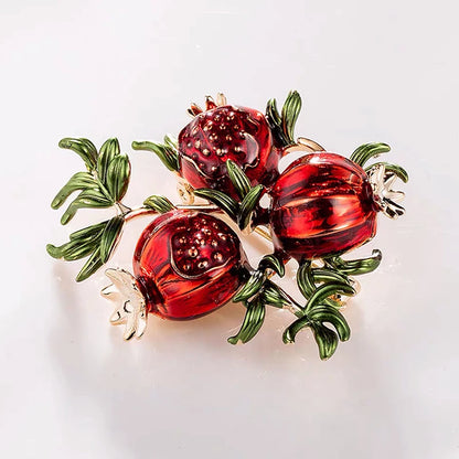 Wuli&baby Red Enamel Pomegranate Brooches For Women Alloy Fruits Casual Weddings Brooch Pins Gifts