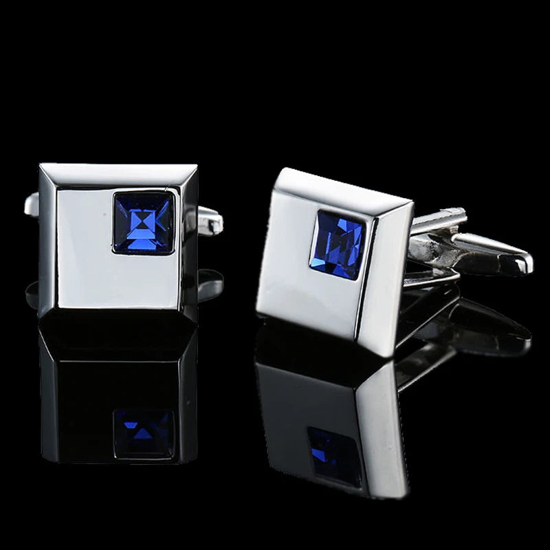 Summer new high quality brass hand inlaid Blue Crystal zircon Cufflinks classic style men's jewelry gifts