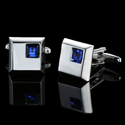 Summer new high quality brass hand inlaid Blue Crystal zircon Cufflinks classic style men's jewelry gifts