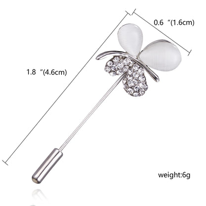 Rinhoo Trendy Korean Crystal Rhinestone Flower Long Needle Pin Brooch Women Simple Wedding Letters Butterfly Crown Badge Jewelry