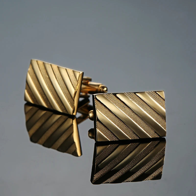 High quality hand polished laser metal Cufflinks Golden Silvery Black button Smooth textured cuffs French Cuff-links for men