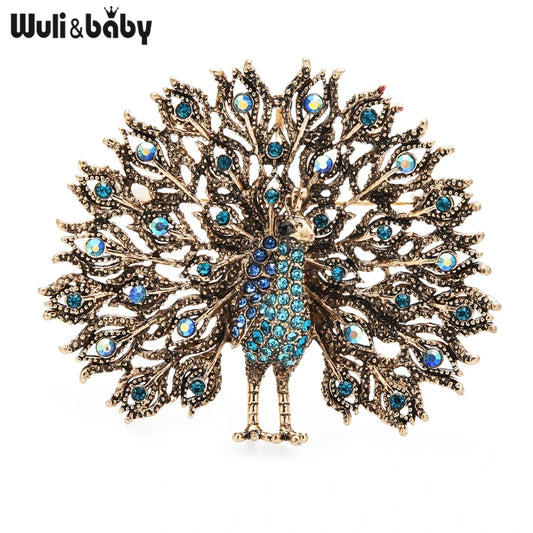 Wuli&baby Mulitcolor Big Sparkling Peacock Brooches Pins For Women Jewelry Gift 4 Colors Badge Scarf Buckle