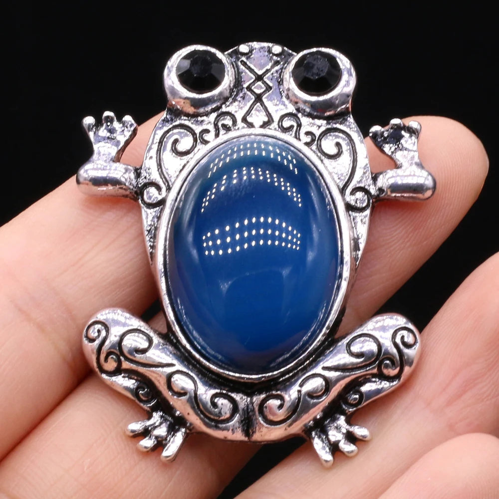 Funny Frog Brooches Natural Stone Crystal Agates Charms Mother of Pearl Shell Insect Pin Pendant for Jewelry Making DIY Necklace