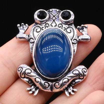 Funny Frog Brooches Natural Stone Crystal Agates Charms Mother of Pearl Shell Insect Pin Pendant for Jewelry Making DIY Necklace