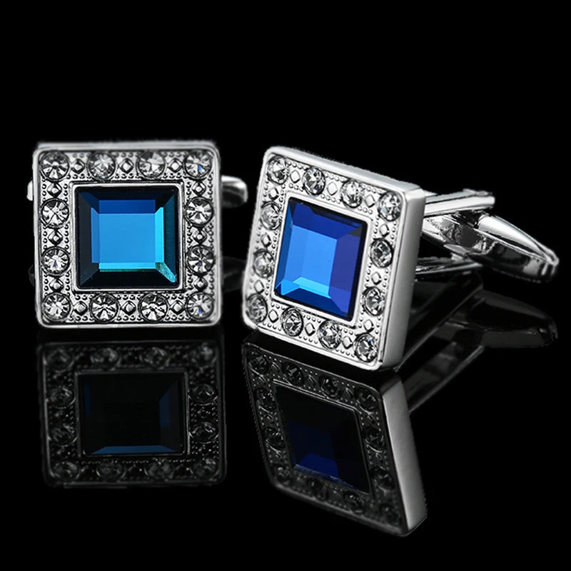 Summer new high quality brass hand inlaid Blue Crystal zircon Cufflinks classic style men's jewelry gifts