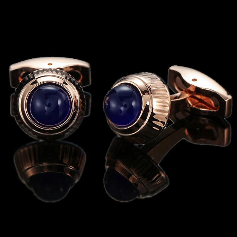 Summer new high quality brass hand inlaid Blue Crystal zircon Cufflinks classic style men's jewelry gifts