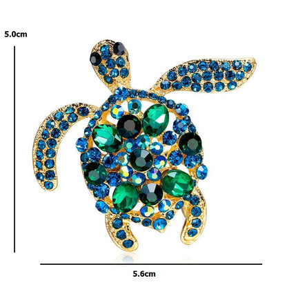 Wuli&baby Green Crystal Sea Turtle Brooch Pins Fashion Jewelry Accessory