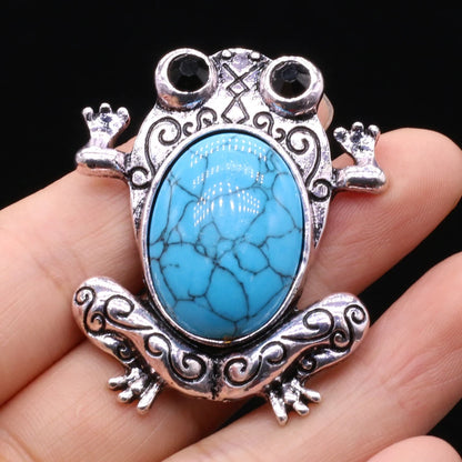 Funny Frog Brooches Natural Stone Crystal Agates Charms Mother of Pearl Shell Insect Pin Pendant for Jewelry Making DIY Necklace