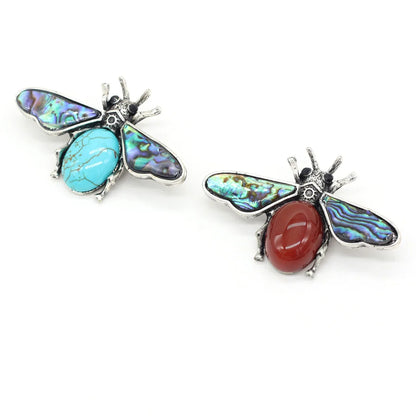 Natural Stone Amethyst Lapis Lazuli Brooches for Women Men Insect Bee Pins for DIY Pendant Necklace Jewelry Brooch Accessories