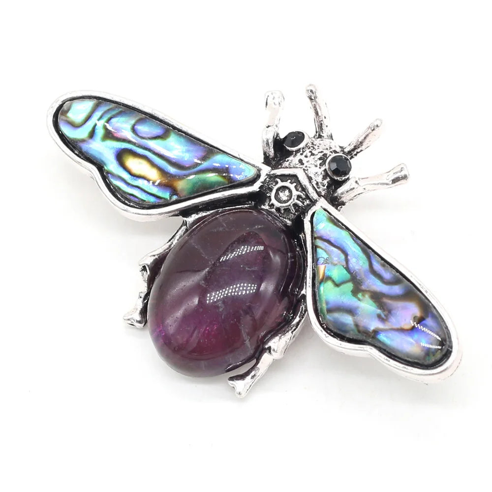 Natural Stone Amethyst Lapis Lazuli Brooches for Women Men Insect Bee Pins for DIY Pendant Necklace Jewelry Brooch Accessories