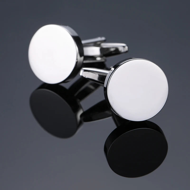 High quality hand polished laser metal Cufflinks Golden Silvery Black button Smooth textured cuffs French Cuff-links for men