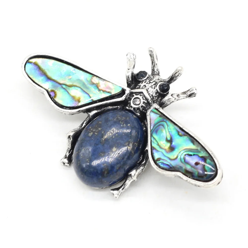 Natural Stone Amethyst Lapis Lazuli Brooches for Women Men Insect Bee Pins for DIY Pendant Necklace Jewelry Brooch Accessories
