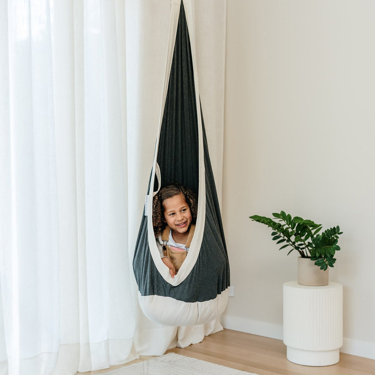 Therapy Swing Pod Cosy Cocoon - Charcoal with Natural White Trim