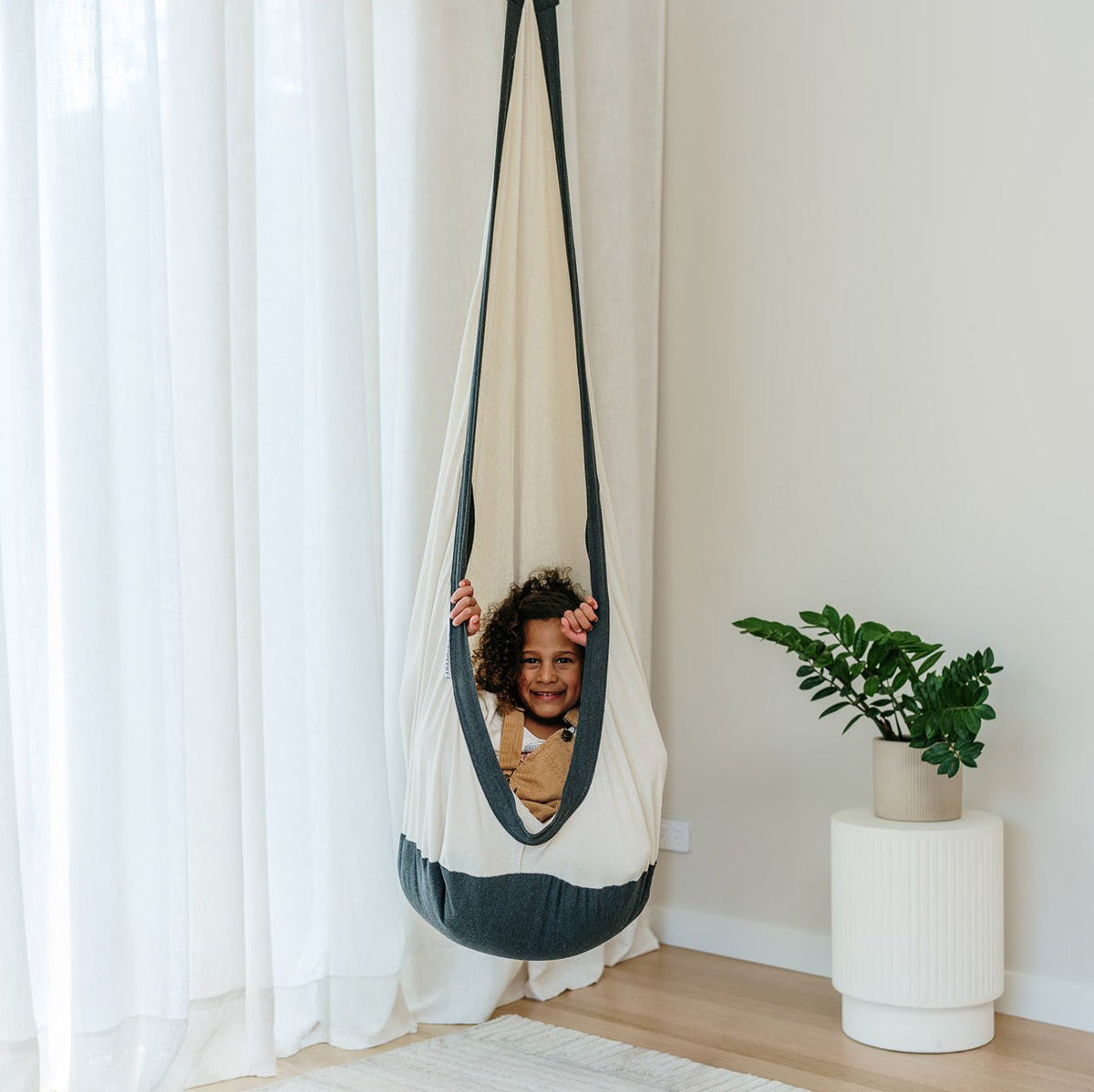 Therapy Swing Pod Cosy Cocoon - Natural White with Charcoal Trim