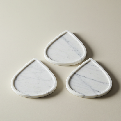White Marble Raindrop Coaster Set