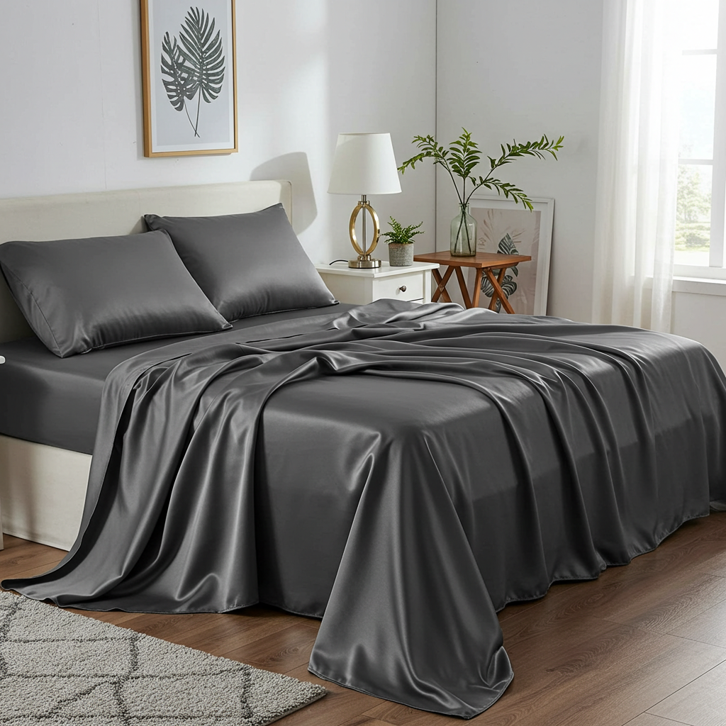 Satin Sheet Set - Charcoal Grey