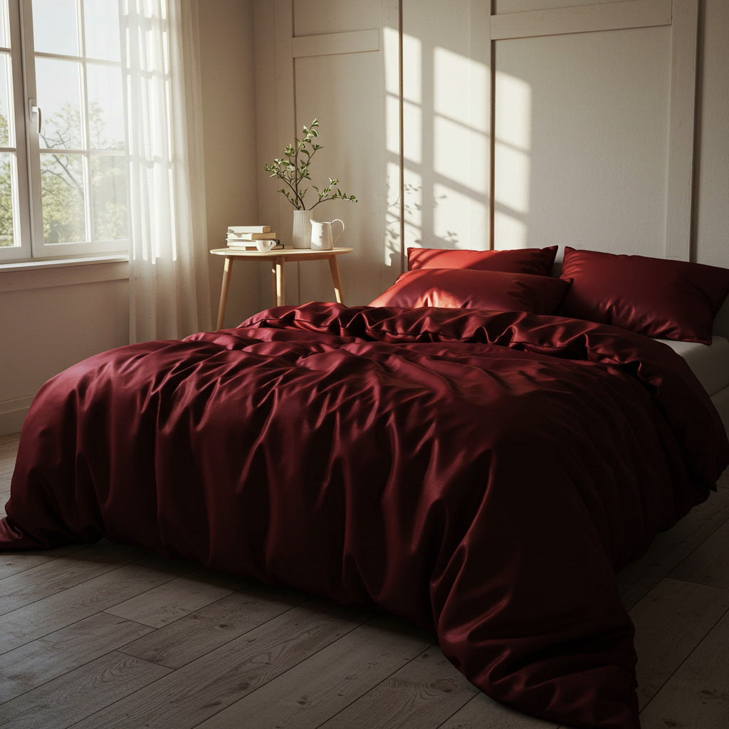 Satin Quilt Cover - Wine Red