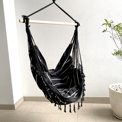 Soho Pinstripe Hanging Hammock Chair with Matching Cushions - Black
