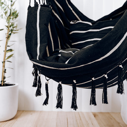 Soho Pinstripe Hanging Hammock Chair with Matching Cushions - Black
