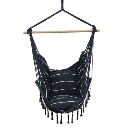 Soho Pinstripe Hanging Hammock Chair with Matching Cushions - Black