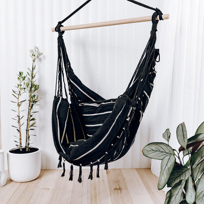 Soho Pinstripe Hanging Hammock Chair with Matching Cushions - Black
