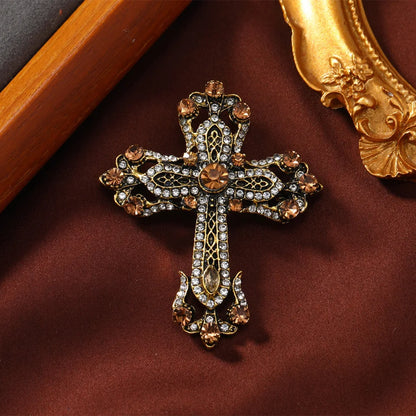 Baroque-Style Luxury Vintage Cross Brooch for Men and Women, Jewelry, Fashion Accessories, Wedding and Party Gifts