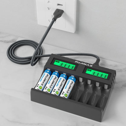 PUJIMAX 8-slot Battery Charger Suitable 1.2V AAA/AA Rechargeable Battery Short Circuit Protection LED Display NiMH/NiCd Charger