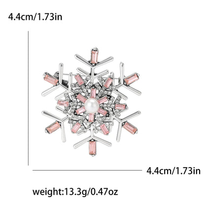 Christmas Rhinestone Snowflake Brooch for Women Unisex Pearl Ice Crystal Pin Event Party Backpack Decoration Clothes Accessories