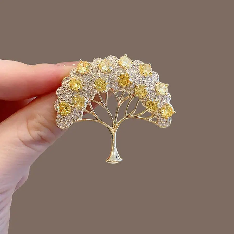 Elegant Tree of Life Brooch For Women Men Exquisite Green Crystal Zircon Tree Badges Brooches Shining Boutique Plant Decoration