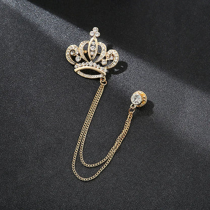 Crown Chain Brooch Vintage Tassel Crystal Brooch Temperament Rhinestone Lapel For Women Dress Mens Shirt Suit Set Collar Jewelry