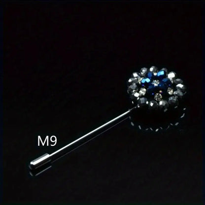 Fashion Crystal Flower Men's Brooches Long Brooch Pins Handmade Men's Lapel Pin for Suits Rhinestone Men Fashion Jewelry