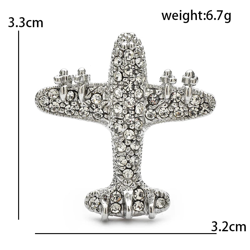 Wuli&baby Lovely Full-rhinestone Airplane Brooches For Women Unisex Metal Plane Party Casual Clothes Backpack Brooch Pins