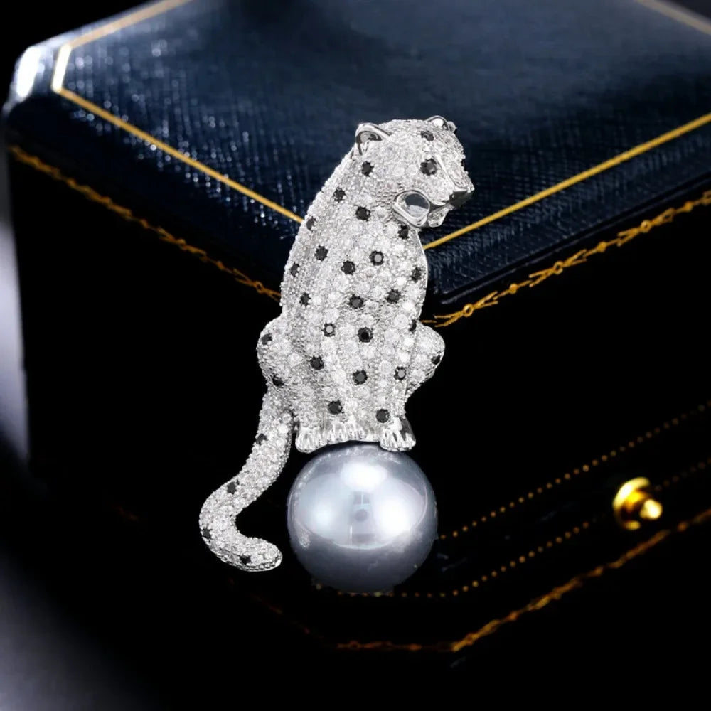 Vintage Luxury Beautiful Rhinestone Set Leopard Design Brooch，Suit Coat Costume Jewelry Accessories Pins，Holiday Party Favors