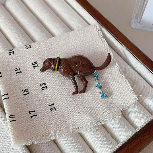 Wuli&baby Interesting Pooping Dog/Christmas tree Brooches For Women Enamel Lovely Shitting Puppy Party Casual Brooch Pins