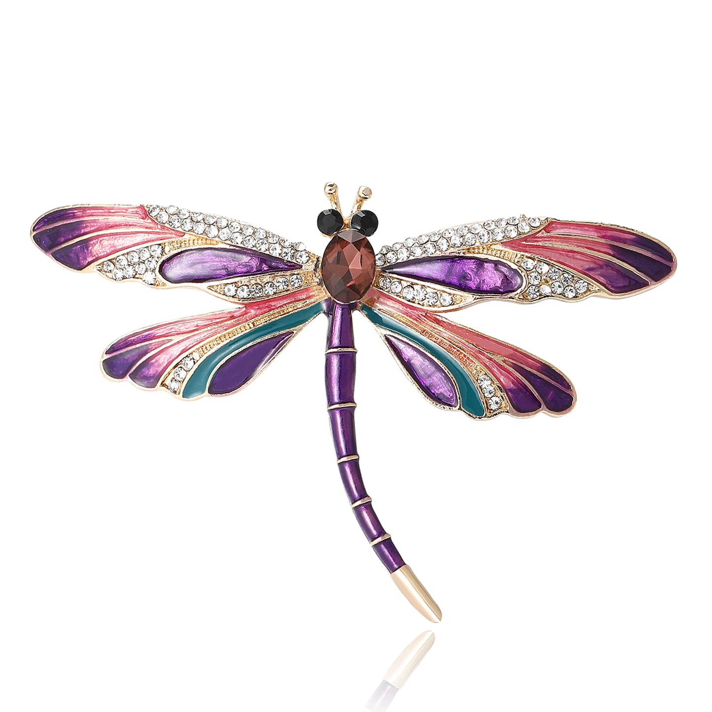 Beaut&Berry Enamel Rhinestone Dragonfly Brooches for Women Unisex Insect Pins Casual Party Accessories Gifts Friends Decoration
