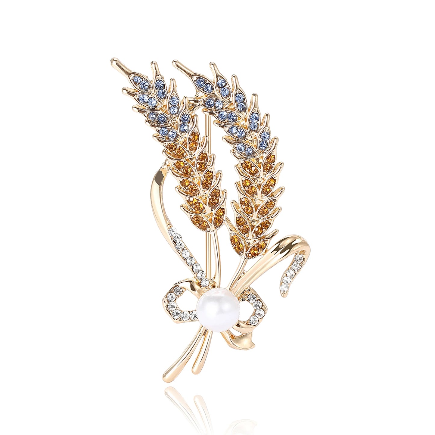 Beaut&Berry Ear of Wheat Brooches for Women Rhinestone Blue and Yellow Plant Pins 5-Color Unisex Casual Accessories Gifts