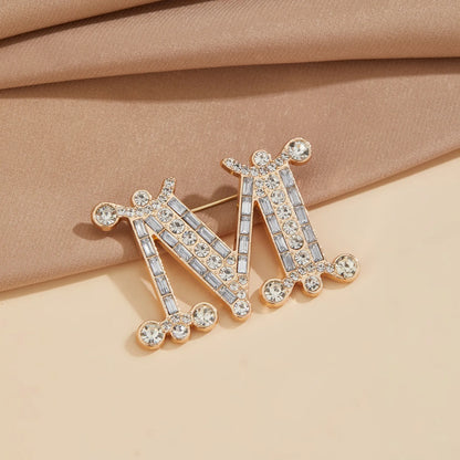 M Letter Suit with Diamond Brooch Fashionable Women's Design Corsage High-end Versatile Clothing Accessories Brooches for Women