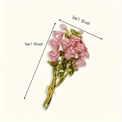 Exquisite Rose Brooch with Pink Petals Paired with Green Leaves Brooches for Women Beautiful Bouquet Plants Party Pins Gifts